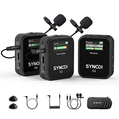 Image de SYNCO microphone cravate sans fil, G2 (A2) 2,4 G avec écran TFT pour smartphone, tablette, appareil photo, photo reflex numérique, YouTube, diffusion en direct, vlogging, Lavalier