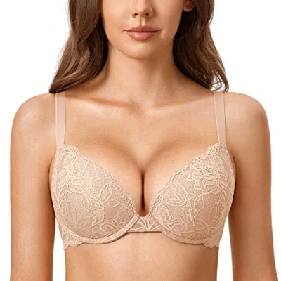 Afbeelding van DOBREVA Sexy push up beha voor dames, kant, beha, Beige