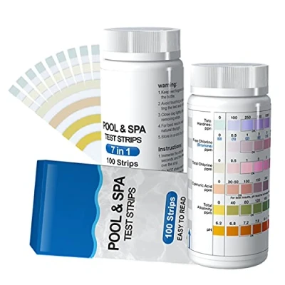 Afbeelding van 100 stuks zwembadwatertesters, 7 in 1, teststrips voor pH waarde, vrij chloor, totale hardheid, broom, totaal cyanuurzuur, alkaliteit