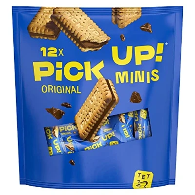 Afbeelding van Pick Up! Minis Choco 12 mini Boterkoekjesrepen knapperige chocolade tussen 2 boterkoekjes (1 x 127 g)