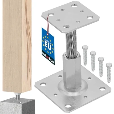 Afbeelding van KOTARBAU® Paaldrager, 80 x mm, in hoogte verstelbaar van 90 tot 150 verzinkt, voor schroeven, steunvoet, betonnen grondvoet,