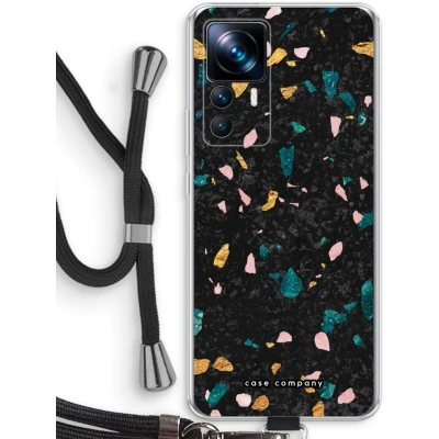 Afbeelding van Case Company® hoesje met Koord geschikt voor Xiaomi 12T Pro Terrazzo N10 Telefoonhoesje Zwart Bescherming aan alle Kanten en Over de Schermrand