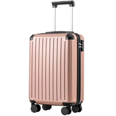 Afbeelding van COOLIFE cabinekoffer 55 x 35 20 cm voor Ryanair vliegtuig, handbagage, cabinebagage, Harde koffer met TSA slot en 4 dubbele wielen, Rozengoud., Reiskoffer