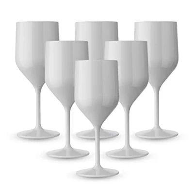 Image de BRYNA Set de 6 Pièces Verres Croisiere 25 Cl en Polycarbonate (Plastique Rigide), 100% Design Italien, Incassables, à Vin Réutilisables et Lavables au Lave vaisselle, Blanc