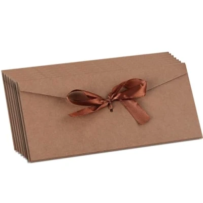 Afbeelding van 10 stuks retro uitnodigingsenveloppen voor wenskaarten, ansichtkaarten, lange enveloppen met lint, bruiloft, verjaardag, babyshower, festival, uitnodiging om