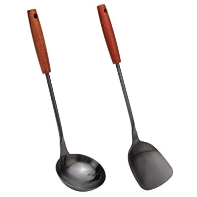 Afbeelding van wokspatel en pollepelset van 36,1 tot 38,1 cm, roestvrij staal