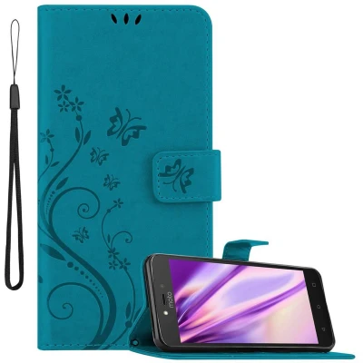 Afbeelding van Cadorabo Hoesje geschikt voor Motorola MOTO C PLUS in BLOEMEN BLAUW Beschermhoes bloemmotief met magnetische sluiting, standfunctie en kaartsleuven Book Case Cover Etui