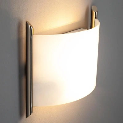 Afbeelding van Lindby wandlamp 2lichts glas, metaal H: 25 cm E27 wit gesatineerd, nikkel gesatineerd