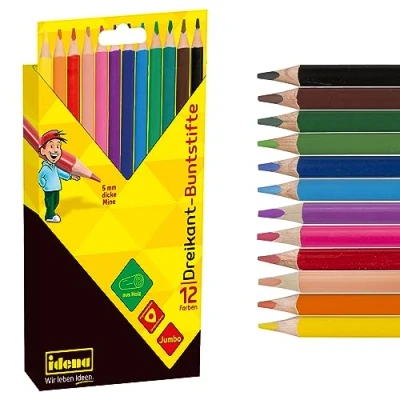 Afbeelding van Idena 20135 Jumbo kleurpotloden met 5 mm dikke vulling in 12 kleuren, FSC houten ergonomische driehoekige vorm, verpakt kartonnen etui