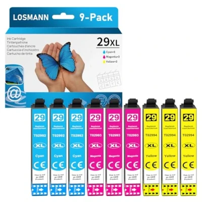 Afbeelding van LOSMANN 9 x inktcartridges 29XL compatibel met Epson voor Home XP 235, 245, 255, 332, 335, 342, 352, 345, 432, 435, 442, 445 (cyaan, magenta, geel)