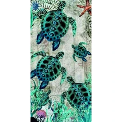 Afbeelding van Miracle Home 11850 microvezel handdoek, zeeschildpadden,100% polyester, 95 x 175 cm