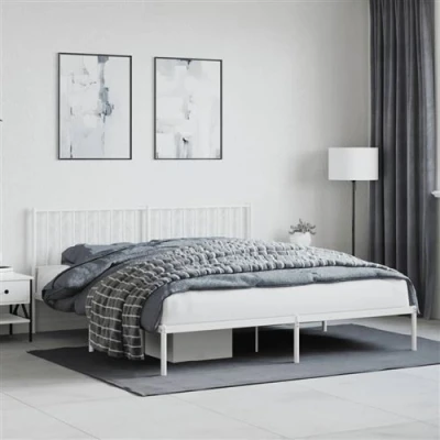 Afbeelding van vidaXL Bedframe met hoofdbord metaal wit 180x200 cm