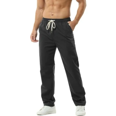 Afbeelding van Hoerev Casual linnen broek voor heren, zwart