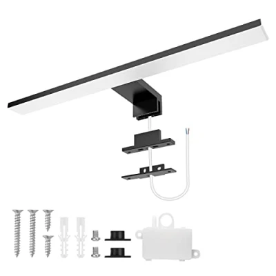 Afbeelding van Aourow Led spiegellamp voor badkamer, 10 W, 40 cm, 820 lm, neutraal wit, 4000 K, waterdicht, IP44 230 V, spiegelkastverlichting, klasse II (zwart)