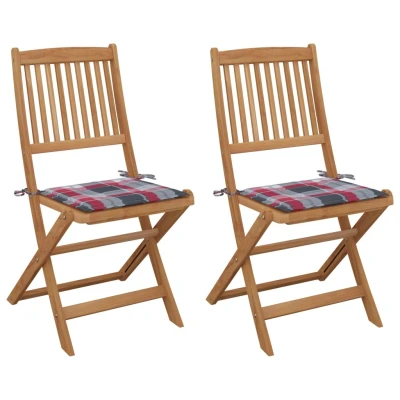 Afbeelding van Tuinstoelen 2 st inklapbaar met kussens massief acaciahout