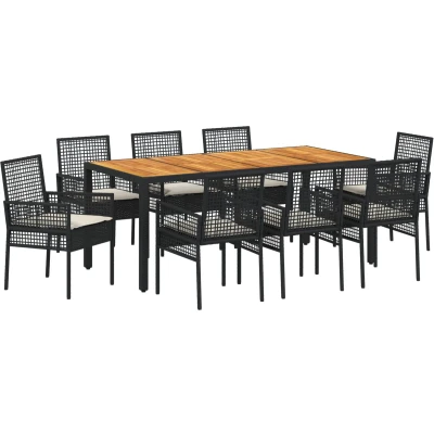 Afbeelding van vidaXL 9 Delige Tuin Eetset met Kussens Zwart Poly Rattan