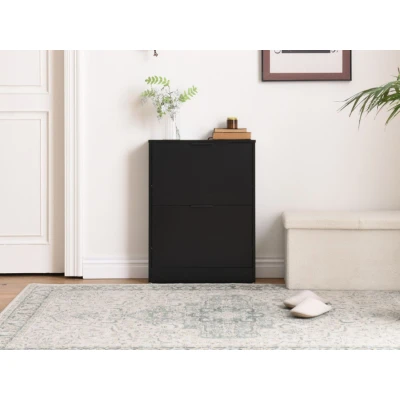 Image de Meuble à chaussures étagère armoire avec portes 58,5 x 17 77,5 cm noir