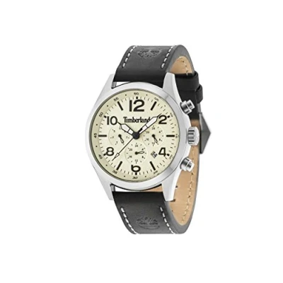 Afbeelding van Timberland Zwarte Leren Horloge Met Geel Wijzerplaat 44MM