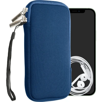 Afbeelding van kwmobile telefoontasje universeel geschikt voor XXL 7&quot; smartphones 17,7 x 8,5 cm Hoesje met rits en polslusje In blauw