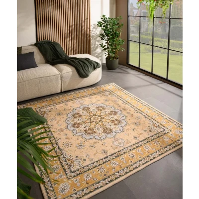 Afbeelding van Buitenkleed Vierkant Vintage Valenca Nova Geel 160x160 Cm