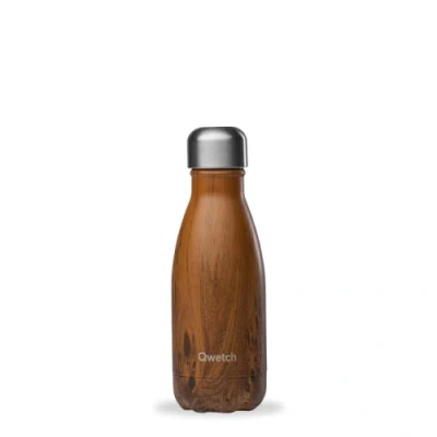Image de Qwetch Bouteille isotherme Wood 260ml Gourde Nomade Inox 24h Froid et 12h Chaud Etanche, Sans BPA &amp; Réutilisable pour Sport, Voyage, Bureau, Randonnée