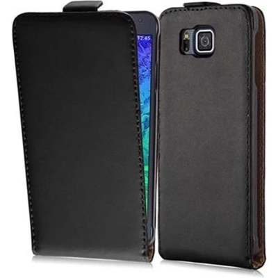 Afbeelding van Cadorabo Hoesje geschikt voor Samsung Galaxy ALPHA in KAVIAAR ZWART Beschermhoes Case Cover flip design, gemaakt van glad kunstleder