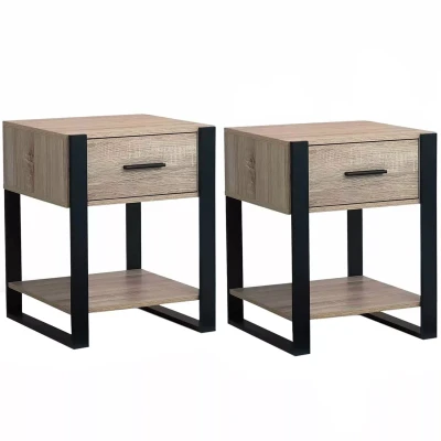Afbeelding van Lot de 2 tables chevet ONYX 1 tiroir bois et noir