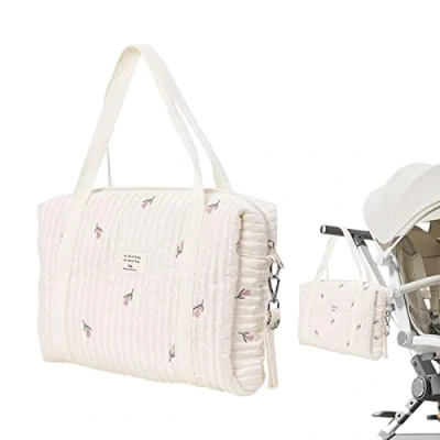 Afbeelding van Draagbare Luiertassen Voor, Geborduurde Baby Luiertas Tote Draagtas, Grote Capaciteit Katoen Crossbody Luiertas, Reizen