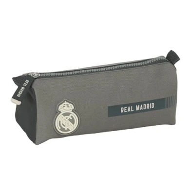 Image de Real Madrid Trousse à crayons avec fermeture éclair et compartiment, idéale pour les enfants d&#039;âge scolaire, confortable polyvalente, qualité résistance, 21 x 7 8 cm, gris, M, Décontracté