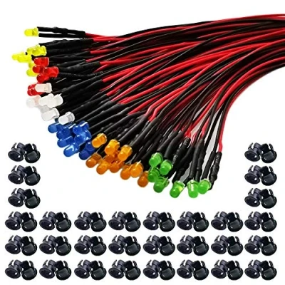 Afbeelding van GTIWUNG 60 Stks 12 V LED verlichting Emitting Diodes, 3 mm Pre Bedrade Diodes Licht Ultra Helder (10 X 6 Kleuren) Diverse Kit Diffuse Gekleurde Lens + 3mm Plastic Houder Montage Houders