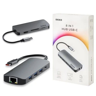 Afbeelding van Hub Usb C 8in1 Dockingstation 100W HDMI 4K 60Hz 3xUSB LAN SD DEKO BUSINESS