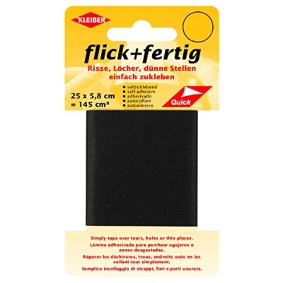 Afbeelding van Kleiber Reparatie en klaar, zelfklevende patches, scheuren, gaten, dunne plekken eenvoudig op te plakken, nylon maat snijden, zwart (25 x 5,8 cm)