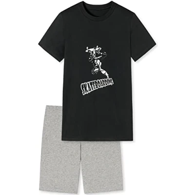 Afbeelding van Korte pyjama voor jongens, zachte single jersey van 100% katoen en bermudabroek, Zwart Skateboard