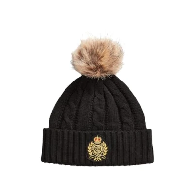 Afbeelding van Ralph Lauren Zwarte wollen pompon muts, zwart, één maat, zwart.