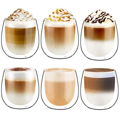 Afbeelding van glastal Set van 6 dubbelwandige koffieglazen borosilicaatglas voor espresso, cappuccino, latte, Iced Americano, thee, ijs, melk, sap