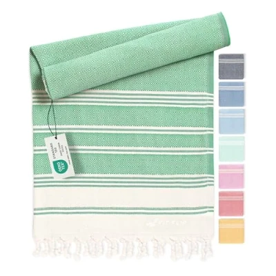 Afbeelding van Hamamdoek van 100% katoen duurzaam en natuurlijk saunahanddoek, strandhanddoek, badhanddoek, yogahanddoek, groen, 100 x 200 cm diamant