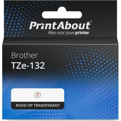 Afbeelding van Huismerk Brother TZe 132 Tape Rood op transparant (12 mm)