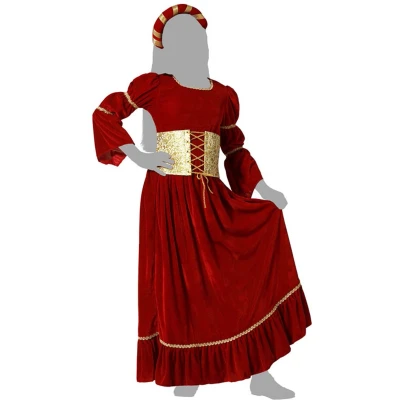 Afbeelding van Atosa Jonkvrouw/middeleeuwse prinses verkleed set rood luxe prinsessenjurk voor kinderen 116