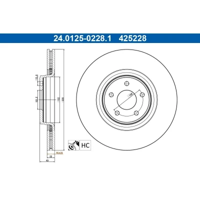 Afbeelding van ATE Remschijf FORD: FOCUS 3, 3 Turnier 335,0mm 25,0mm 5 108,0mm Geventileerd Gecoat Gelegeerd/Gecarboniseerd 24.0125 0228.1 Remschijven