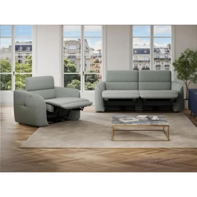Afbeelding van Vente unique Elektrische relax driezitsbank en fauteuil van grijze gechineerde stof OZARTO L 208 cm x H 77 D 107