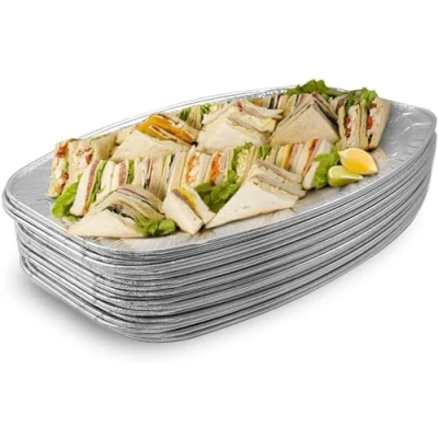 Afbeelding van MATANA 20 Aluminium Serveerschalen (35x23cm) Ovaal Dienblad voor Hapjes, Salades, Vlees Ideaal BBQ, Catering, Feestjes