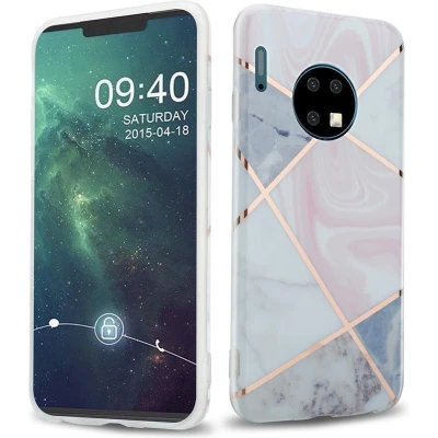 Afbeelding van Cadorabo Hoesje geschikt voor Huawei MATE 30 in Roze Wit Goud Marmer No. 9 Beschermhoes gemaakt van TPU siliconen Case Cover met mozaïek motief