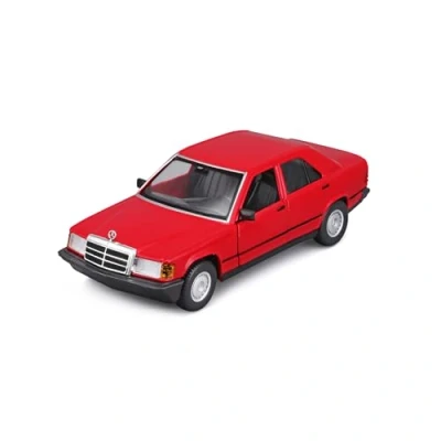 Afbeelding van Bburago Mercedes 190E (1987): automodel op schaal 1:24, bewegende deuren, rood (18 21103R)