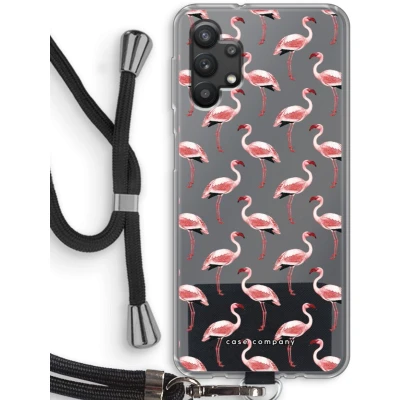 Afbeelding van Case Company® hoesje met Koord geschikt voor Samsung Galaxy A32 5G Flamingo Telefoonhoesje Zwart Bescherming aan alle Kanten en Over de Schermrand
