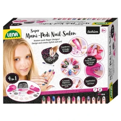 Afbeelding van Lena 42654 42654EC Super Mani Pedi Nail Salon 4 in 1 voor kinderhanden, complete set het verfraaien van nagels, nagelsalon meisjes vanaf 8 jaar, nagelverzorging
