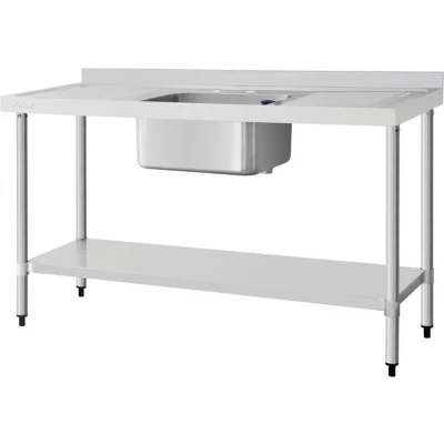 Afbeelding van Vogue RVS spoeltafel enkele spoelbak afdruiprek links en rechts 150x60cm
