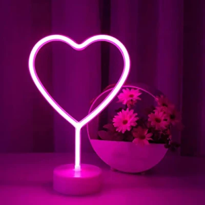 Afbeelding van Neonborden voor slaapkamer met standaard, batterij of USB, verlichte decoratie verjaardagsfeest, Kerstmis, woonkamer, slaapkamer, tafel, kindercadeaus (Hartvormig)