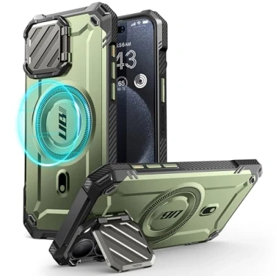 Afbeelding van SUPCASE UB Mag XT beschermhoes voor iPhone 15 Pro Max 6,7 inch (2023) met camerabescherming, [MagSafe compatibel], robuuste geïntegreerde standaard (Guldan)