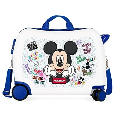 Afbeelding van Mickey Mouse jongens rolzit kinderkoffer wit SL