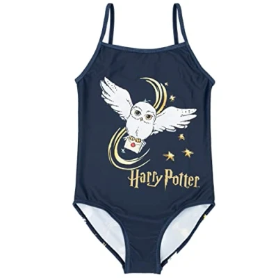Afbeelding van HARRY POTTER Hogwarts Crest Gold Navy Hedwig Badmode Bourgondië Meisjes, Blauw